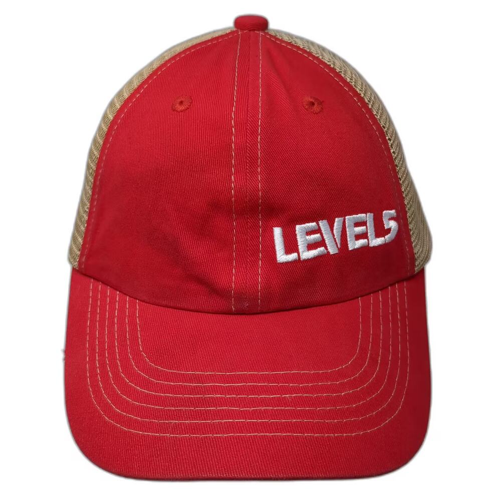 Levels Red Baseball Cap Hat OS Mesh Embroidered Strapback Contrast Stitching